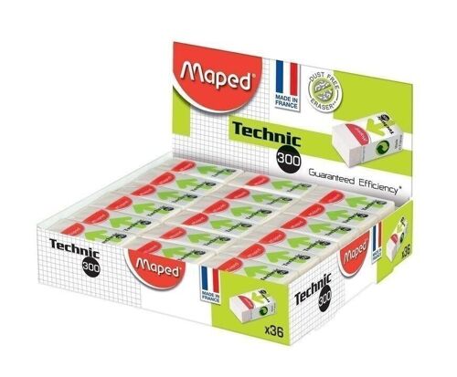 Gomme TECHNIC 300 avec fourreau carton, sous cellophane, en présentoir