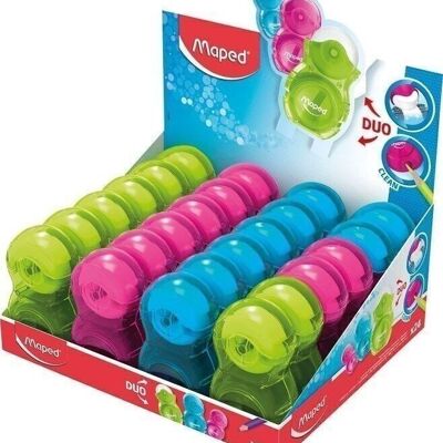 Sacapuntas borrador LOOPY TRANSLU, 1 uso, colores surtidos, en display