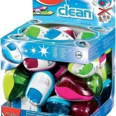 CLEAN pencil sharpener, 2 uses, assorted colors, in display