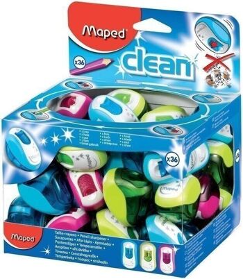 Taille-crayons CLEAN, 1 usage, coloris assortis, en présentoir 1