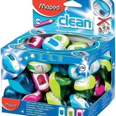Sacapuntas CLEAN, 1 uso, colores surtidos, en expositor