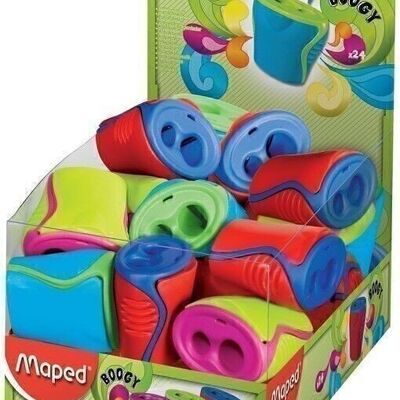 BOOGY 2-use pencil sharpener with reserve, assorted colors, in display