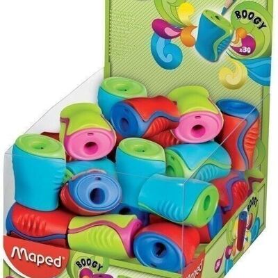 BOOGY 1-use pencil sharpener with reserve, assorted colours, in display