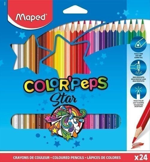 24 crayons de couleur FSC COLOR'PEPS STAR en pochette carton