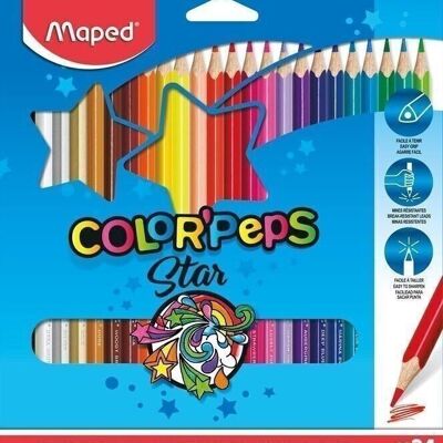 24 crayons de couleur FSC COLOR'PEPS STAR en pochette carton