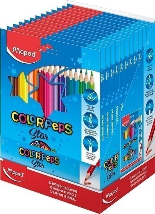 18 crayons de couleur FSC COLOR'PEPS STAR en pochette carton