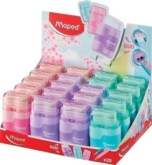 Taille-crayons gomme CONNECT PASTEL, 2 usages, coloris assortis