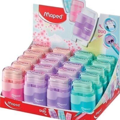 Taille-crayons gomme CONNECT PASTEL, 2 usages, coloris assortis