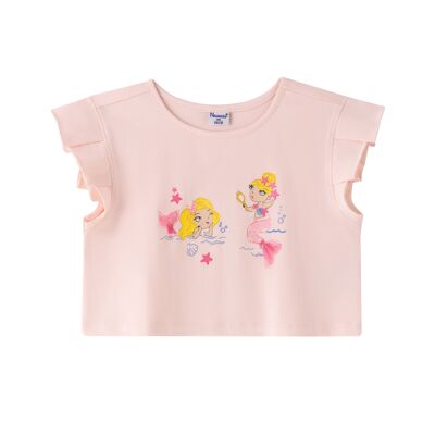 T-shirt rose avec sirènes pour fille