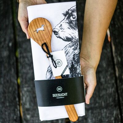 Gift set / tea towel dachshund + wooden spoon dachshund