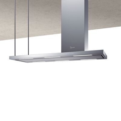 Baraldi Elea island hood 146 cm with fireplace on the right, stainless steel 800 m3/h