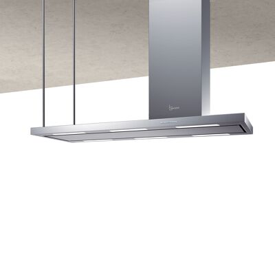 Baraldi Elea island hood 146 cm with fireplace on the right, stainless steel 800 m3/h