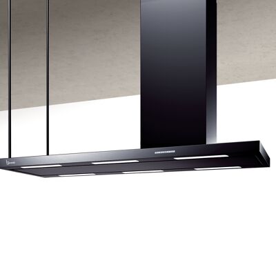 Baraldi Elea campana isla 176 cm con chimenea izquierda, Negro 900 m3/h