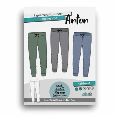 Patrón de costura para pantalones jogging de hombre talla Anton. 44-60 | Patrón de papel para hombre con instrucciones de costura.