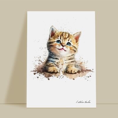 Baby animal cat bedroom wall decoration - Watercolor theme