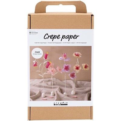 Kit DIY papel crepé - Flores sobre base de arcilla - Colores pastel - 4 piezas