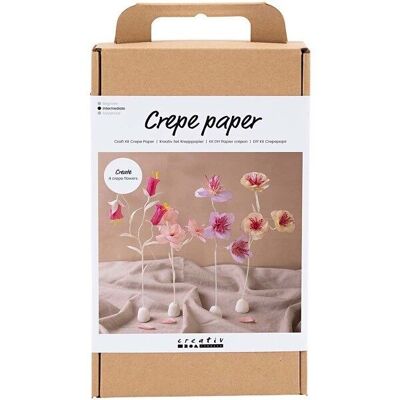 Kit DIY papier crépon - Fleurs sur base en argile - Couleurs pastel - 4 pcs