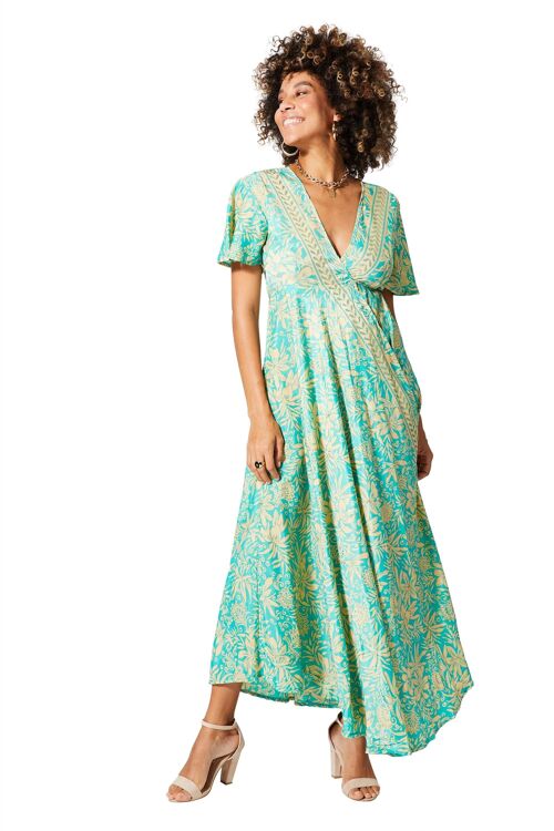 ROBE ETE LONGUE PORTEFEUILLE MANCHES COURTES MOTIFS DORÉS MAXIPA2011A