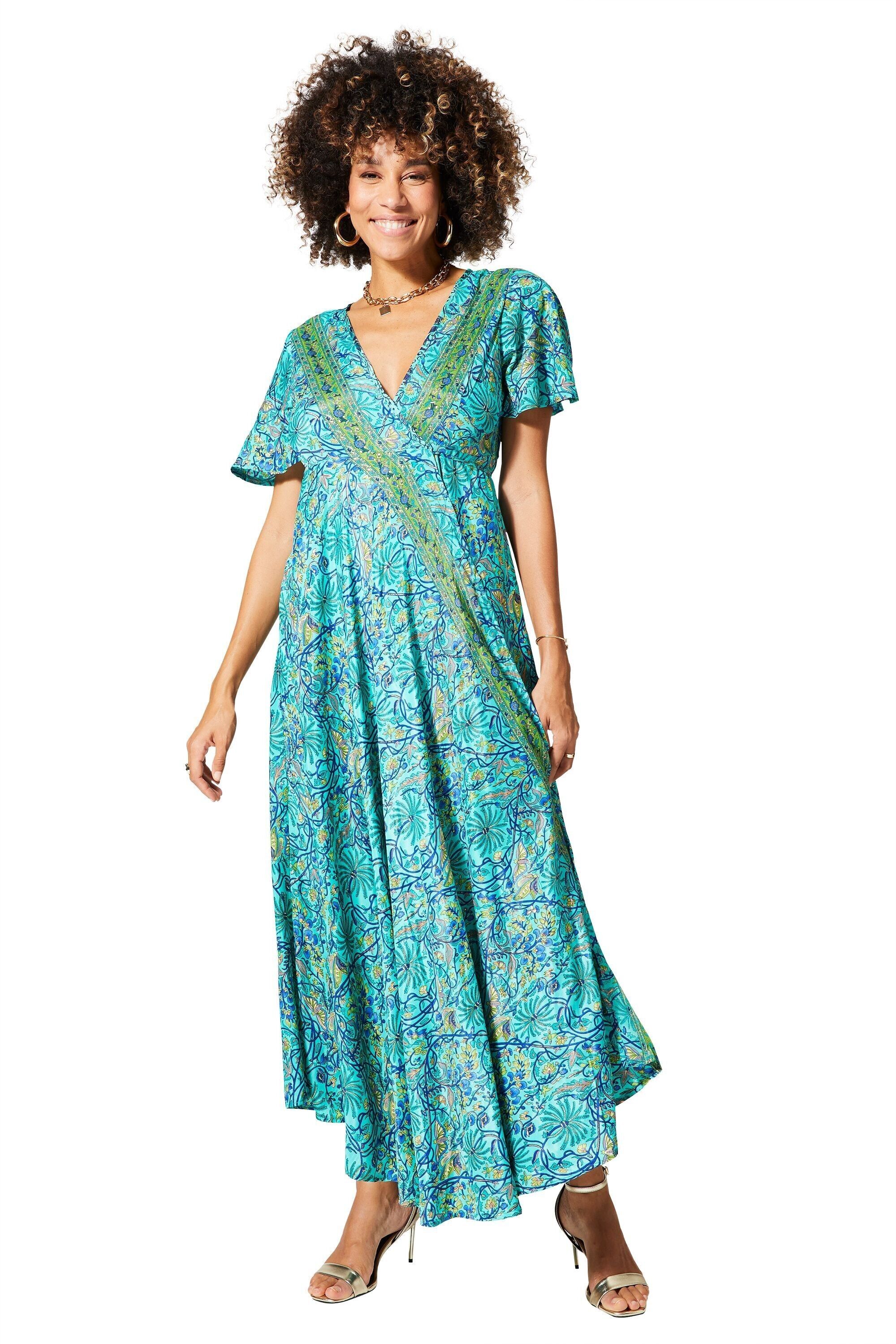 ABITO LUNGO ESTIVO AVVOLGENTE MANICHE CORTE MOTIVO ORO MAXIPA2011E