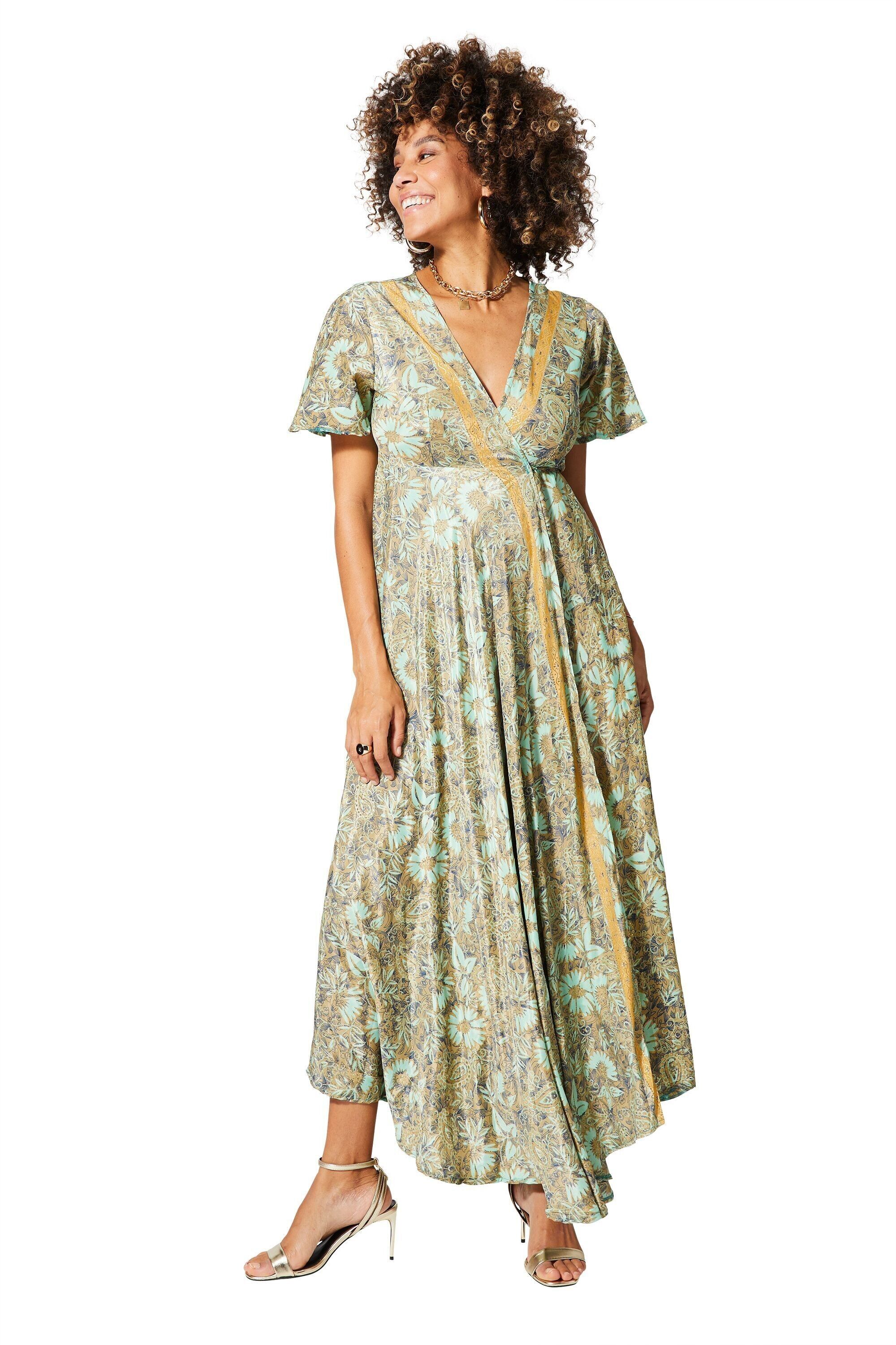 ABITO LUNGO ESTIVO AVVOLGENTE MANICHE CORTE MOTIVO ORO MAXIPA2011G