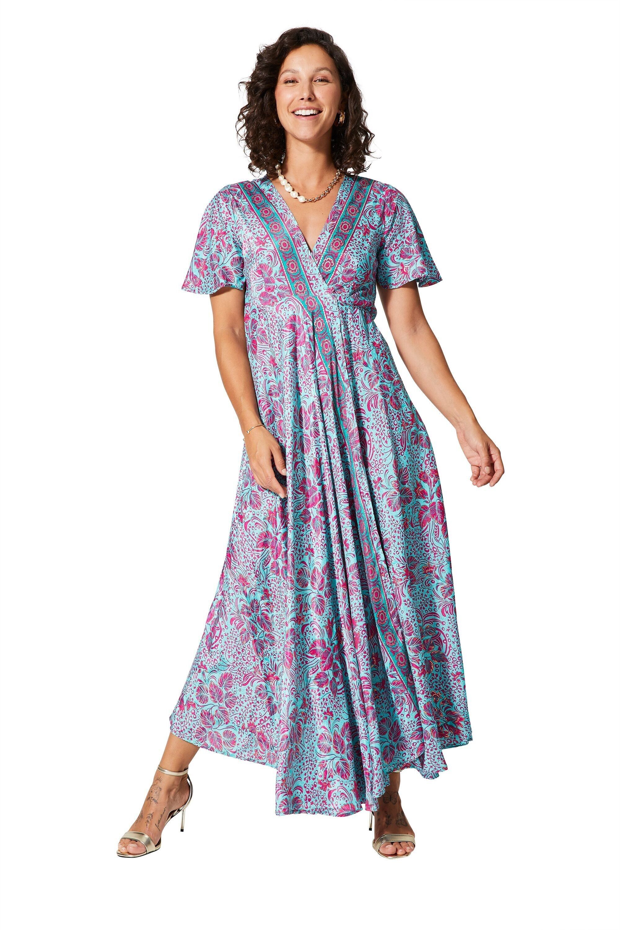 ABITO LUNGO ESTIVO AVVOLGENTE MANICHE CORTE MOTIVO ORO MAXIPA2011H