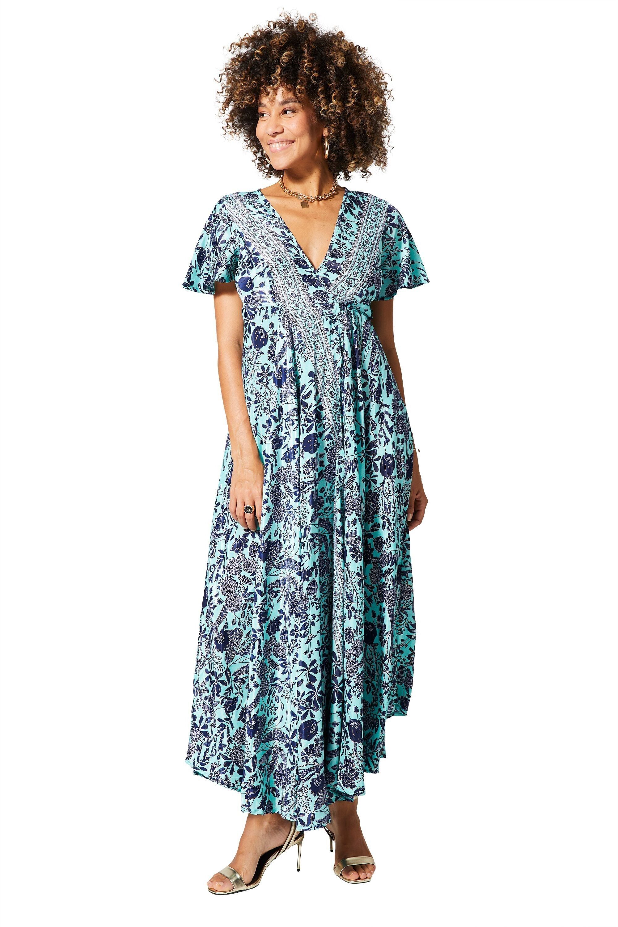 ABITO LUNGO ESTIVO AVVOLGENTE CON MANICHE CORTE E FANTASIA ORO MAXIPA2011O