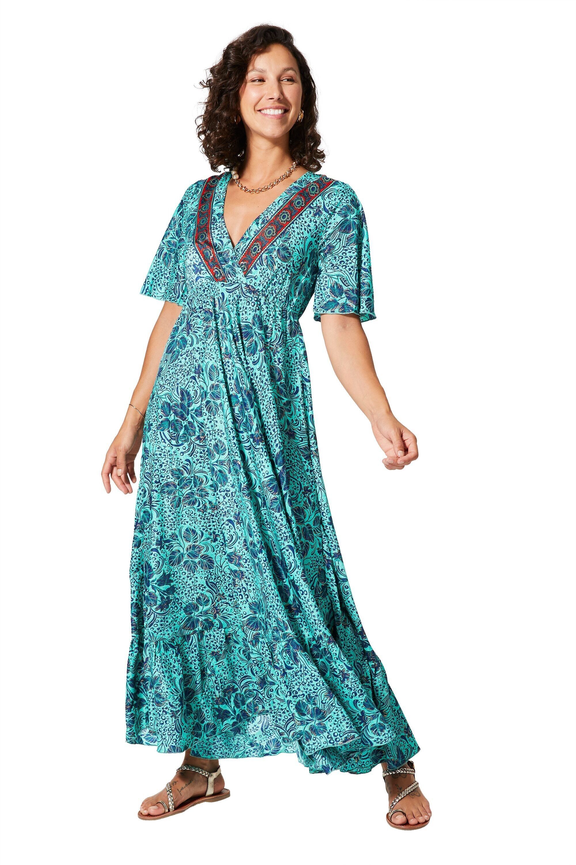 ABITO LUNGO ESTIVO BOHEMIAN MANICHE CORTE MOTIVI ORO MAXIPA2012I