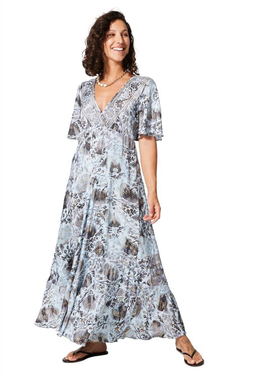 ROBE BOHÈME ÉTÉ LONGUE MANCHES COURTES MOTIFS DORÉS MAXIPA2012M