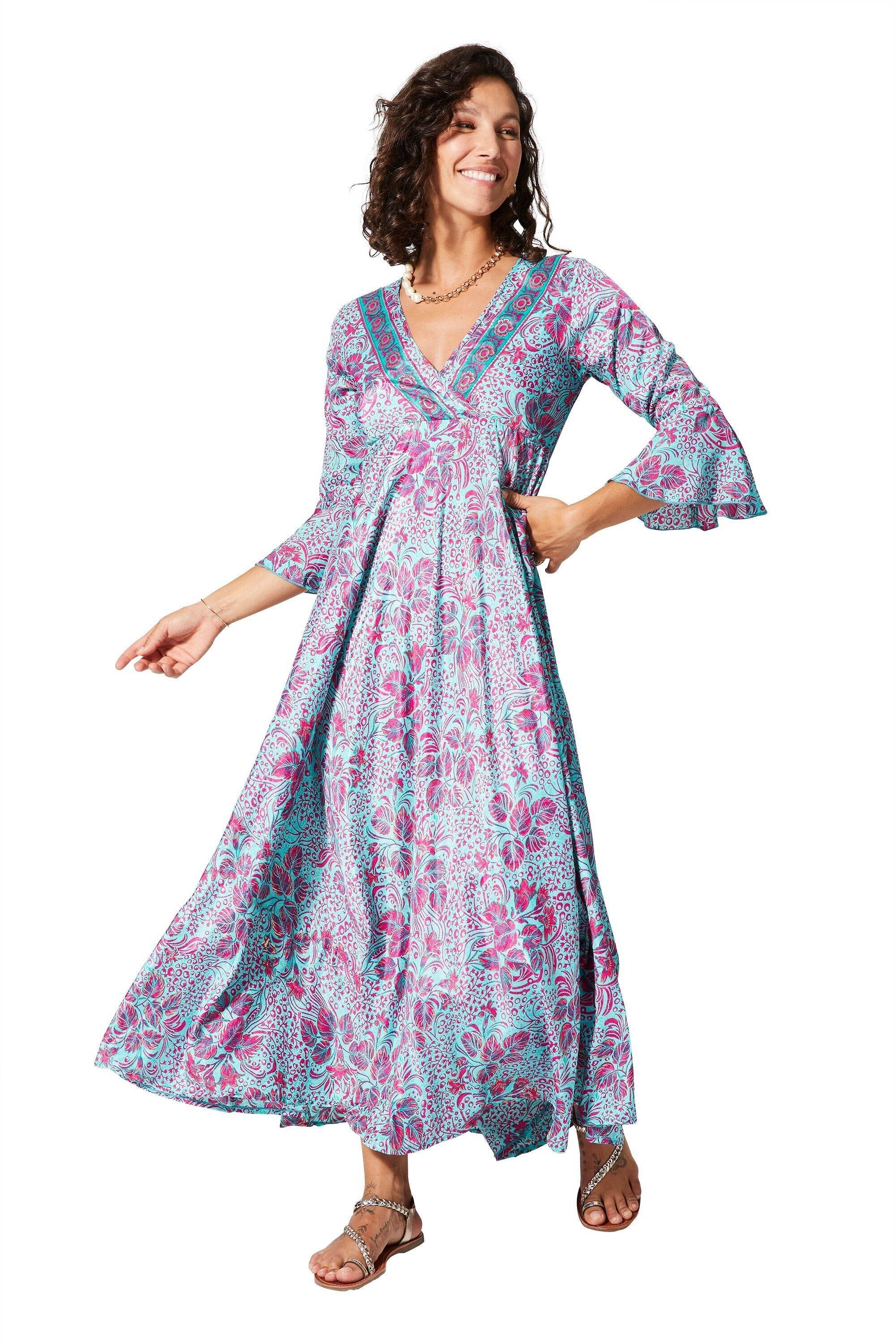 Abito da sera lungo estivo in stile bohémien con maniche a 3/4 e motivi dorati MAXIPA2013H