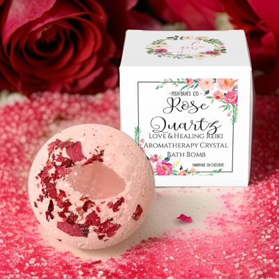 Bombe de bain d'aromathérapie botanique en cristal de quartz rose VEGAN