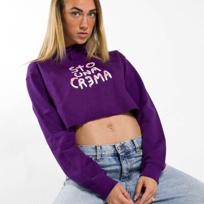 Hoodie "I am a Cream"__XS / Viola / Cropped