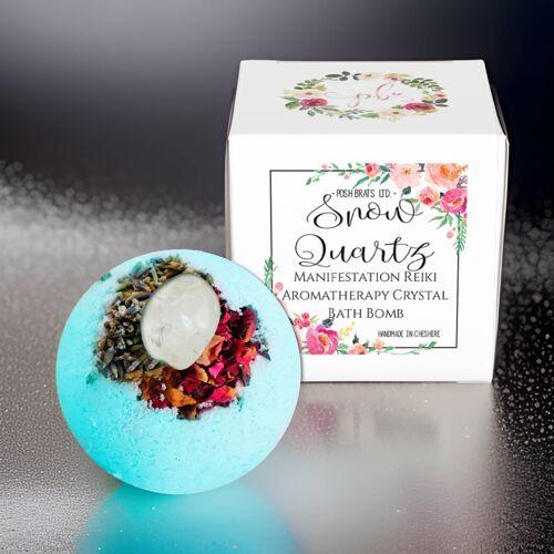 Snow Quartz Crystal Botanical Aromatherapy Bath Bomb VEGAN