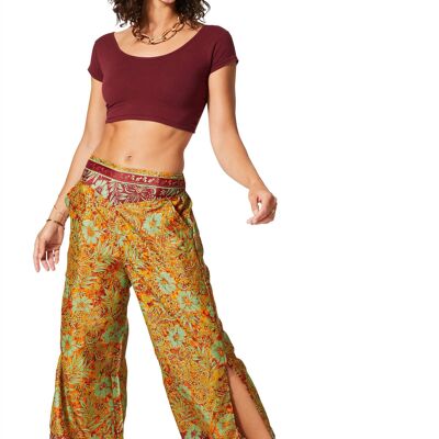 PANTALON ÉTÉ BOHÈME LÉGER FENDU MOTIFS DORÉS PIP2003N