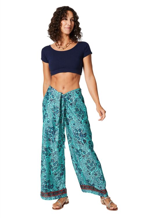PANTALON FEMME ETE AMPLE CEINTURE À NOUER MOTIFS DORÉS PIP2004I