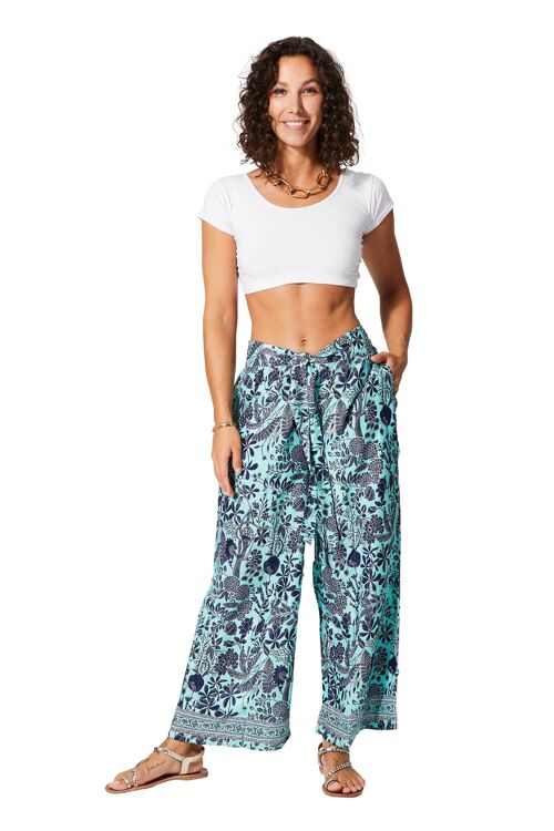 PANTALON FEMME ETE AMPLE CEINTURE À NOUER MOTIFS DORÉS PIP2004O