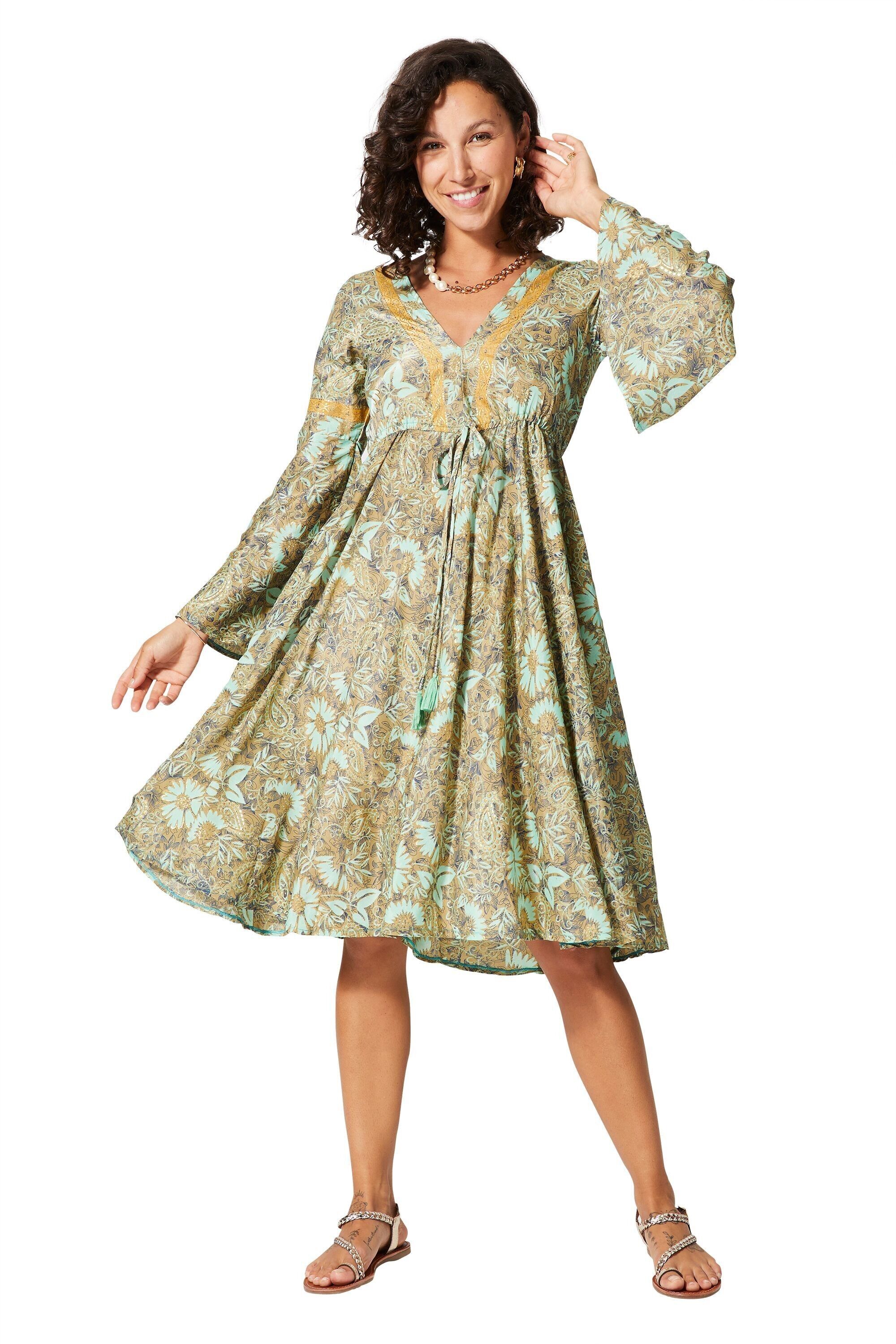 ABITO ESTIVO BOHEMIAN ATTACCATO CON MANICHE LUNGHE E MOTIVI ORO RLIP2008G