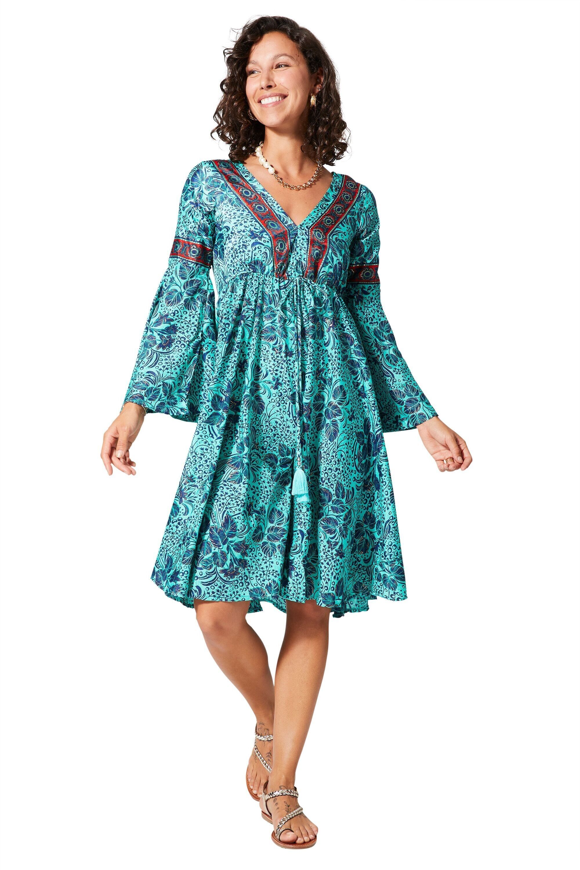 ABITO ESTIVO BOHEMIAN ATTACCATO CON MANICHE LUNGHE E MOTIVI ORO RLIP2008I