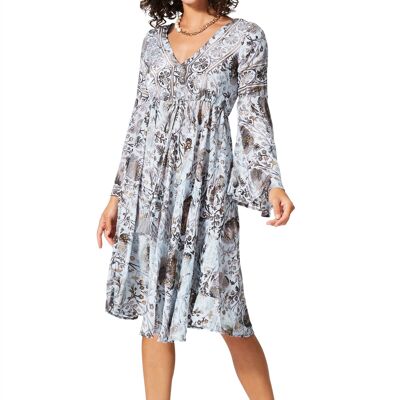 FITTED BOHEMIAN SUMMER DRESS WITH LONG SLEEVES AND GOLD PATTERNS RLIP2008M