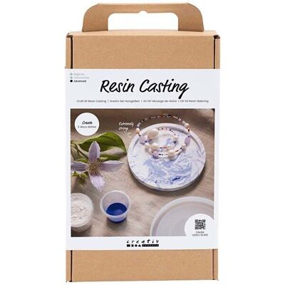 DIY resin casting kit - Round trays with marbling - Blue/White - 2 pcs