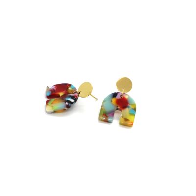 Mehrfarbige Mini-Ohrringe Nina aus Zelluloseacetat und Edelstahl