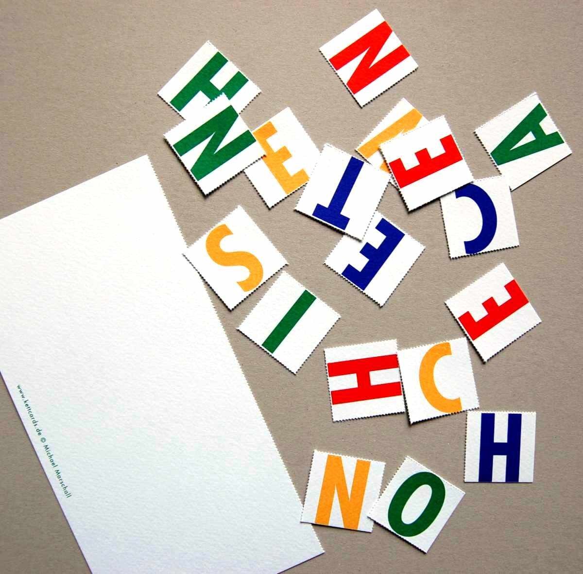 10er Set Weihnachtskarten mit grünen Kuverts: Buchstabenpuzzle