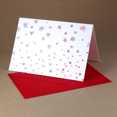 10 red Christmas cards with red envelopes: snowflakes