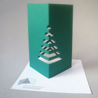10 tarjetas navideñas de color verde oscuro con sobre: ​​árbol 3D