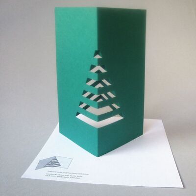 Set of 10 dark green Christmas cards with envelope: 3D tree