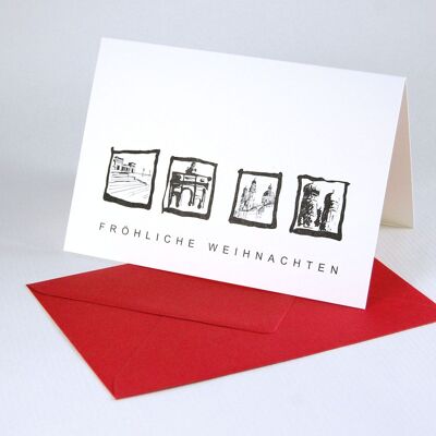 10 Christmas cards with red envelopes: Munich's landmarks