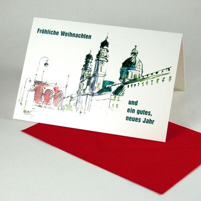 10 tarjetas navideñas de Múnich con sobres rojos