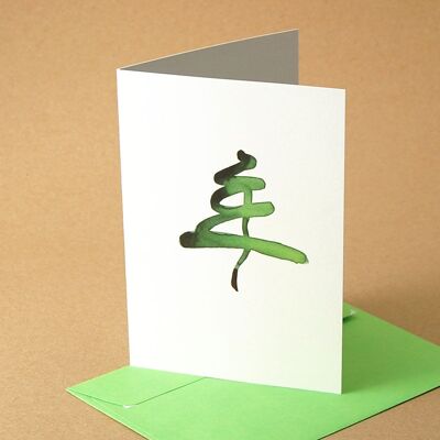 50 recycled Christmas cards with light green envelopes: sketched tree