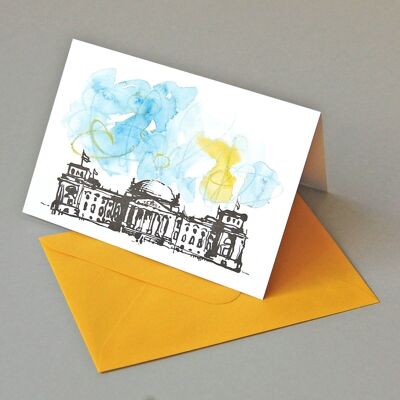 10 cartoline di Berlino con buste gialle: Bundestag/Reichstag