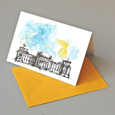 10 Berlin cards with yellow envelopes: Bundestag / Reichstag