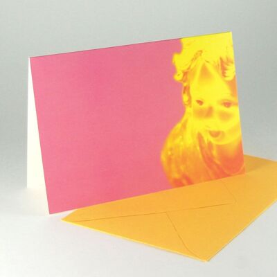 10 pink Christmas cards with yellow envelopes: angel head